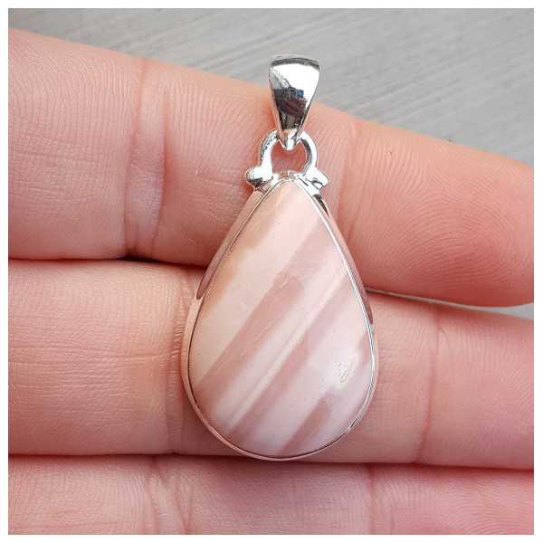 Silver pendant with drop-shaped cabochon pink Opal