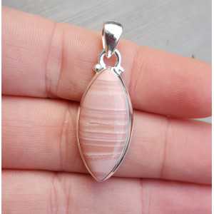 Silver pendant set with marquise cabochon pink Opal