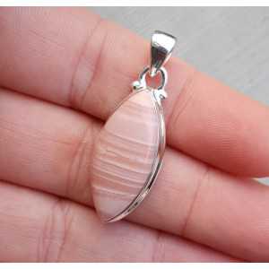 Silver pendant set with marquise cabochon pink Opal