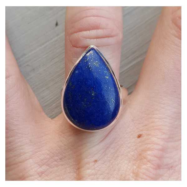 Zilveren ring met druppelvormige Lapis Lazuli maat 17.3