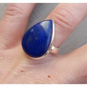 Zilveren ring met druppelvormige Lapis Lazuli maat 17.3