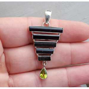 Silver pendant with rough, green Tourmaline and Peridot