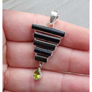 Silver pendant with rough, green Tourmaline and Peridot
