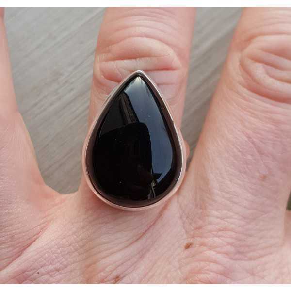 Silver ring with oval Onyx 17.5 mm