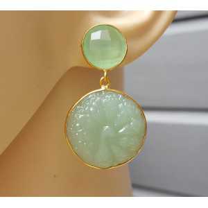 Gold plated earrings with round cut light green Chalcedony