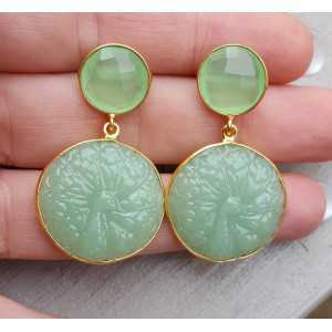 Gold plated earrings with round cut light green Chalcedony