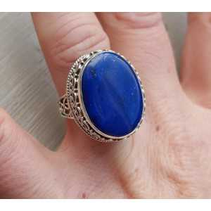 Silver ring oval cabochon Lapis in a revised setting 17.3 mm
