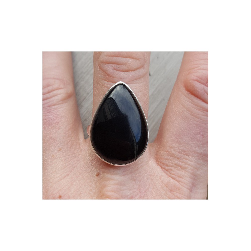 Silver ring with oval Onyx size 18.5 mm