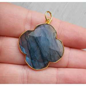 Gold-plated pendant with clover of facet Labradorite