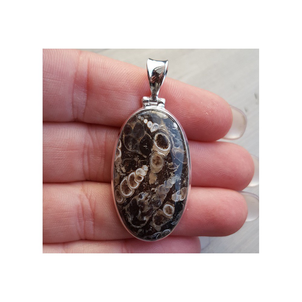 Silver pendant narrow oval Turitella Agate