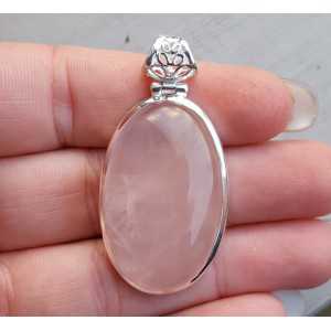 Silver pendant with oval cabochon rose quartz and edited parenthesis