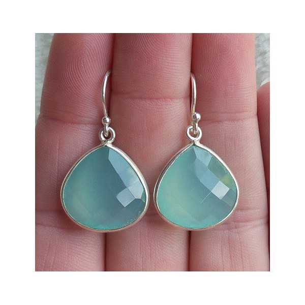 Silver earrings with faceted aqua Chalcedony briolet 