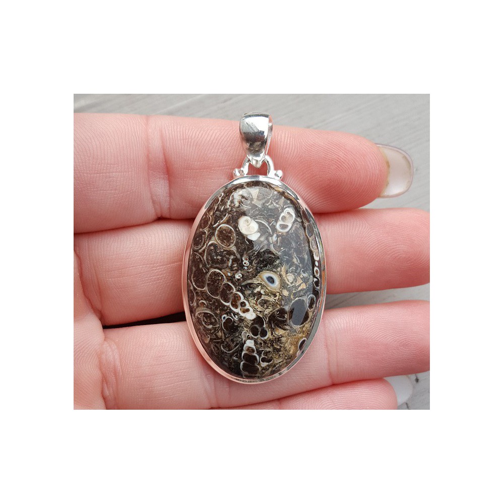 Silver pendant oval cabochon Turitella Agate