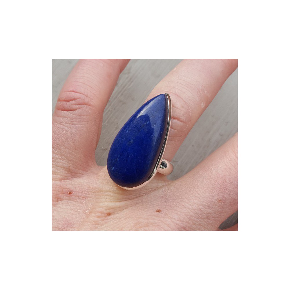 Silber-ring mit einer schmalen, tropfenförmigen Lapislazuli 17 mm