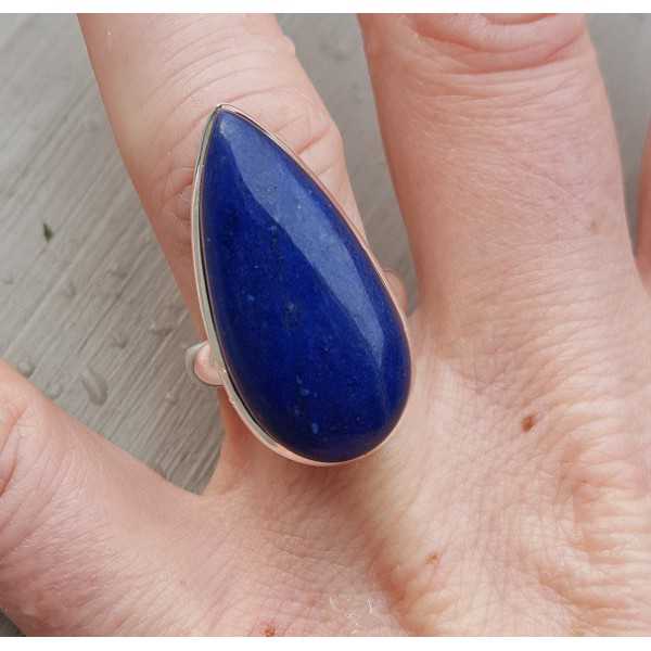 Zilveren ring met smalle druppelvormige Lapis Lazuli 17 mm