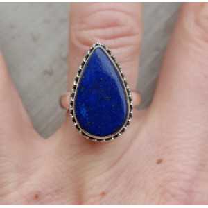 Silver ring set with Lapis Lazuli and carved head 17 mm