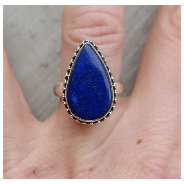 Silver ring set with Lapis Lazuli and carved head 17 mm