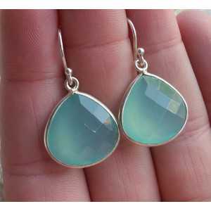 Silver earrings with faceted aqua Chalcedony briolet 