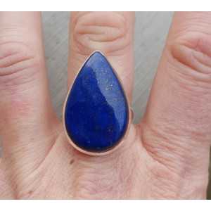 Zilveren ring met brede druppelvormige Lapis Lazuli 17.7