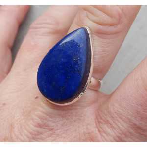 Silver ring with large teardrop shaped Lapis Lazuli 17.7