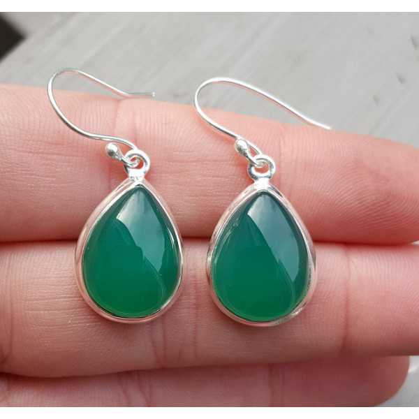Silver earrings set with teardrop shaped green Onyx