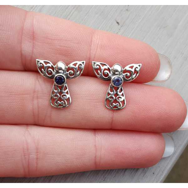 Silver oorknoppen angel set with Ioliet