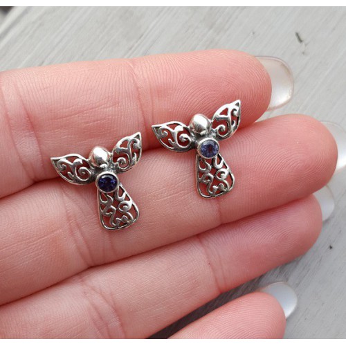 Zilveren oorknoppen engel gezet met Ioliet