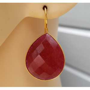 Gold plated earrings with drop shaped Ruby