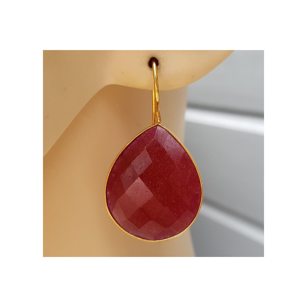 Gold plated earrings with drop shaped Ruby