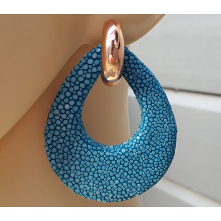 Creolen met oceaan blauwe Roggenleer druppel