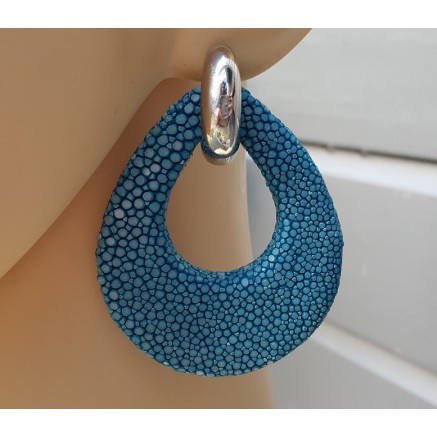 Creolen met oceaan blauwe Roggenleer druppel