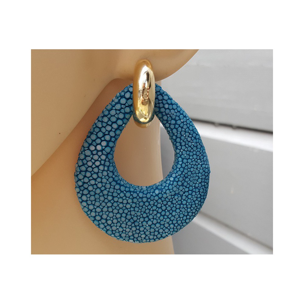 Creolen met oceaan blauwe Roggenleer druppel