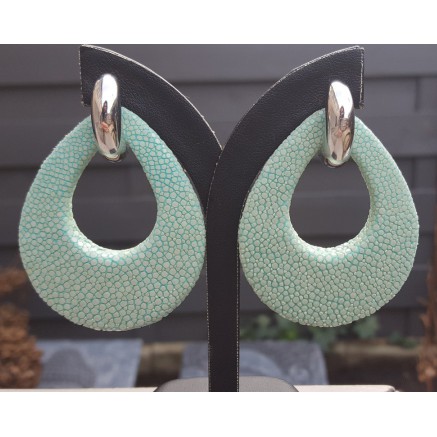 Creolen met Turkoois blauwe Roggenleer druppel