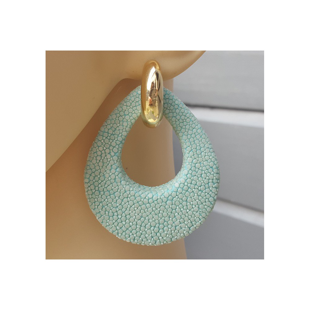 Creolen met Turkoois blauwe Roggenleer druppel