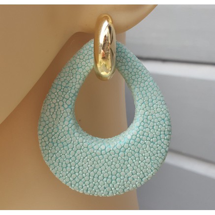 Creolen met Turkoois blauwe Roggenleer druppel