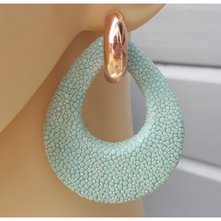 Creolen met Turkoois blauwe Roggenleer druppel