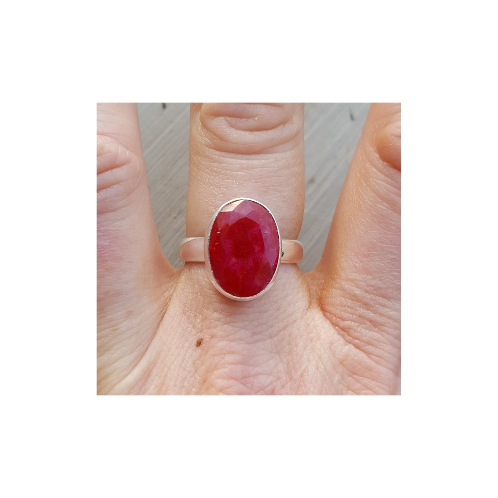 Silver ring with oval Ruby 18 mm