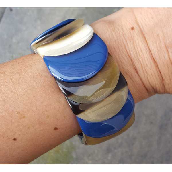 Bracelet made of buffalo horn blue lacquered