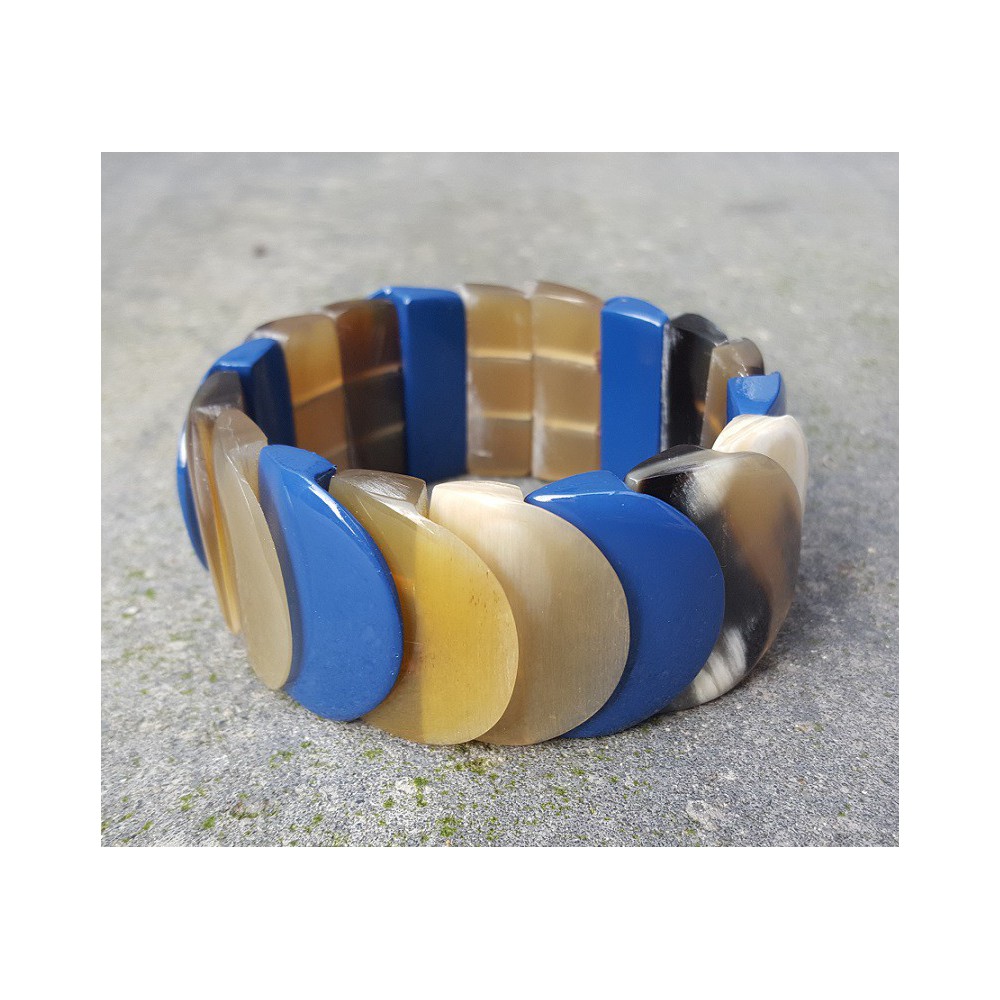 Armband van Buffelhoorn blauw gelakt