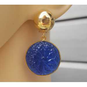 Vergoldete Ohrringe mit Runden cut-blauer Chalcedon