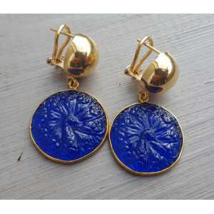Gold plated earrings with round-cut blue Chalcedony