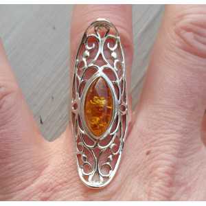 Zilveren ring met marquise Amber 17 mm