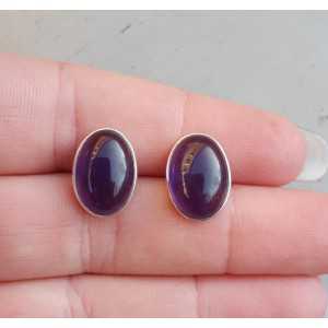  Silver gemstone oorknoppen with cabochon Amethyst