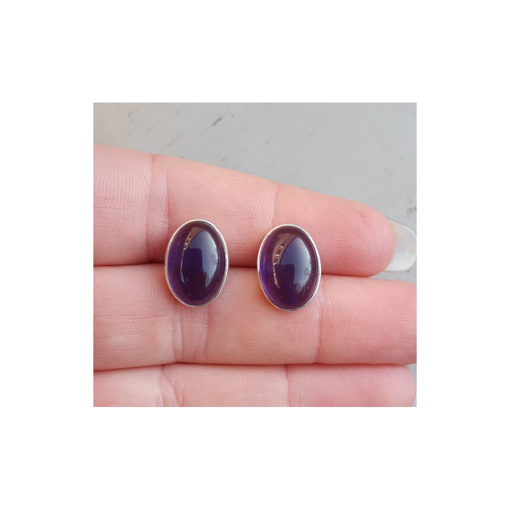  Silver gemstone oorknoppen with cabochon Amethyst