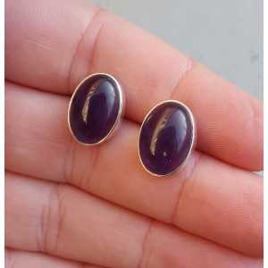 Silver gemstone oorknoppen with cabochon Amethyst