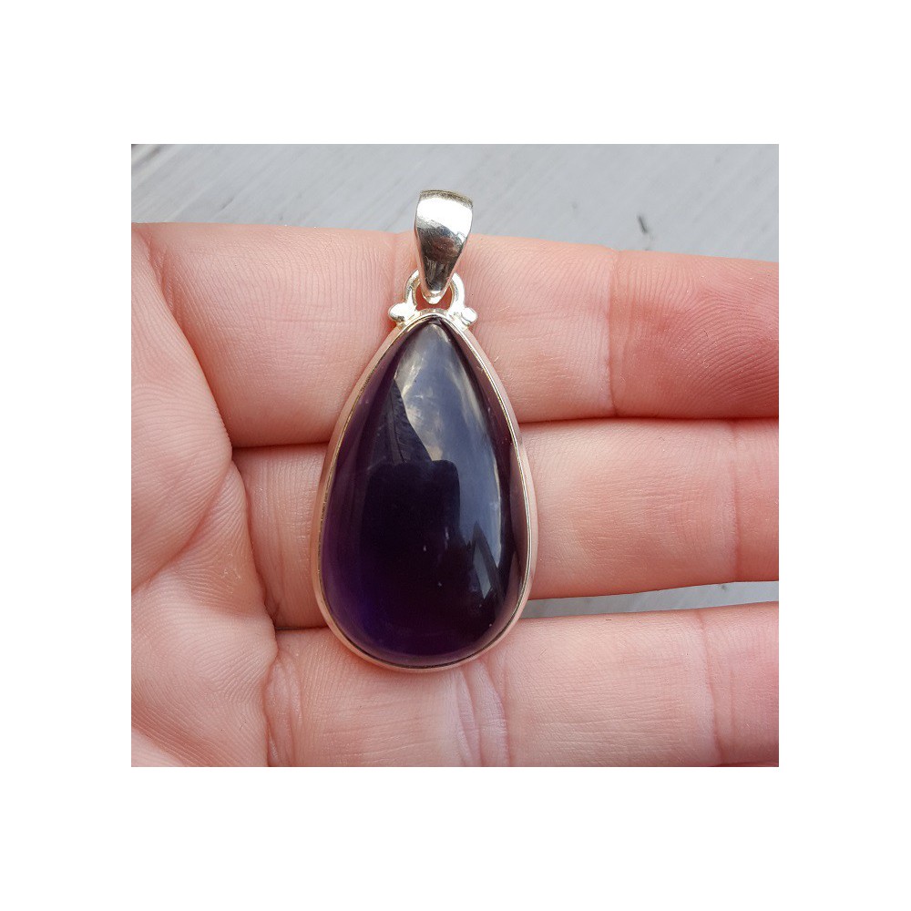 Silver pendant oval cabochon cut Amethyst