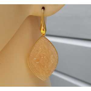 Gold plated earrings with cut-out orange variety of Chalcedony