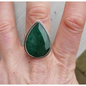 Silver ring with oval Emerald 19 mm