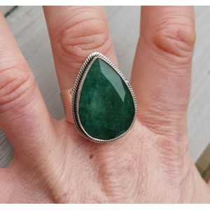 Silver ring with oval Emerald 19 mm