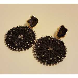 Gold plated earrings with Agate geode and black pendant with crystals